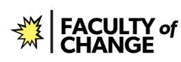 The Faculty of Change logo, a yellow pop-art explosion drawing next to the words Faculty of Change.